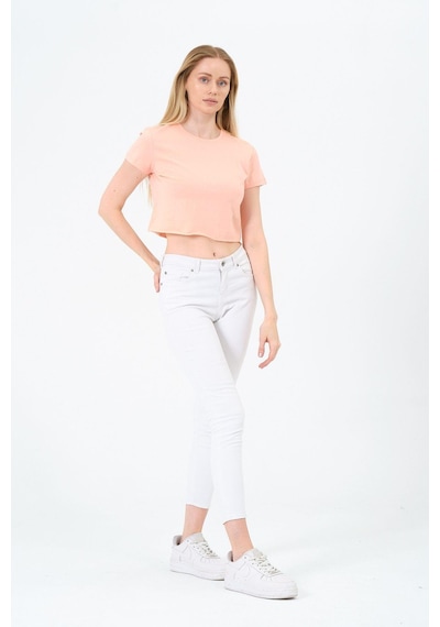 Kadın Kısa Kollu Oversize Crop Turuncu