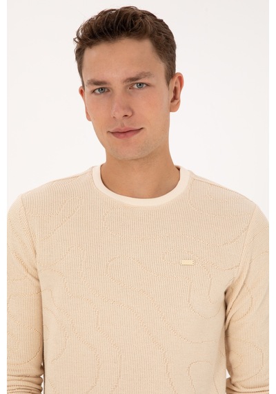 U.S. Polo Assn. Erkek Regular Fit Bisiklet Yaka Desenli Krem Sweatshirt 50308910-VR071