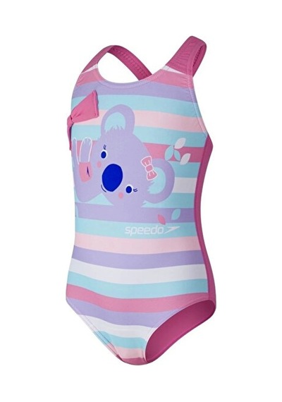 Speedo Koko Koala Desenli Çapraz Sırtlı Kız Çocuk Mayosu Mavi