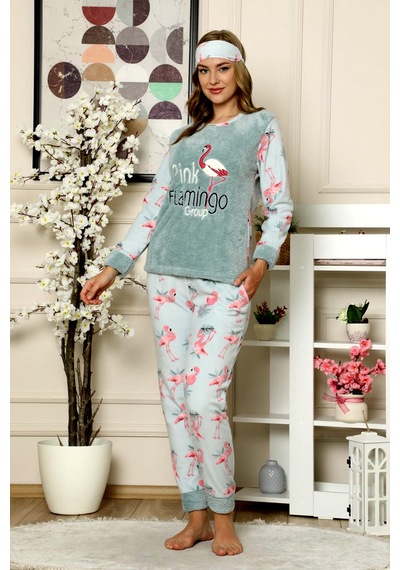 Nisanca Kışlık Uzun Kollu Bayan Peluş Polar Pijama Takımı İpeksi Doku Yesil Nisanca Kışlık Uzun Kollu Bayan Peluş Polar Pijama Takımı İpeksi Doku Yesil