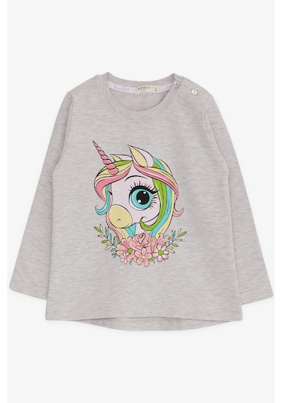 Breeze Kız Çocuk Uzun Kollu Tişört Unicorn Baskılı 1.5-5 Yaş, Bej Melanj