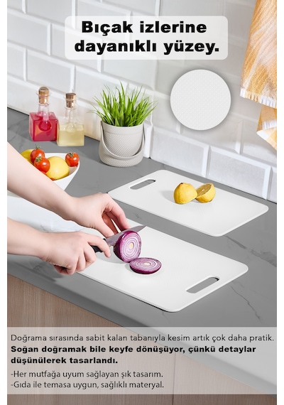 2'li Standlı Kesme Tahtası Seti -yapışkanlı Dolap İçi Stant Kaydırmaz Meyve Sebze Kesim Panosu Beyaz Beyaz