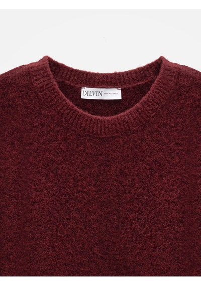 Dilvin 90257 Bisiklet Yaka Yün Karışımlı Triko Elbise-orta Bordo Orta Bordo