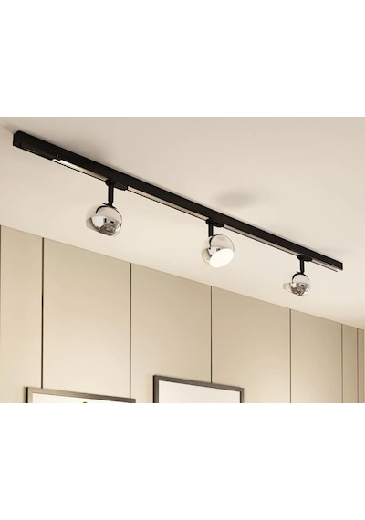 Mylights Demet Habek Panasonıc Gün Işığı Ampullü 1 Metre Alüminyum Ray İle Krom Kaplama 3 Başlıklı Spot Avize