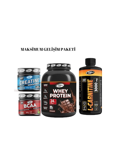 Maksimum Gelişim Paketi Whey Protein 2000g Çikolatalı/creatıne 120g/bcaa 300g/l-carnıte 3000mg Çikolatalı