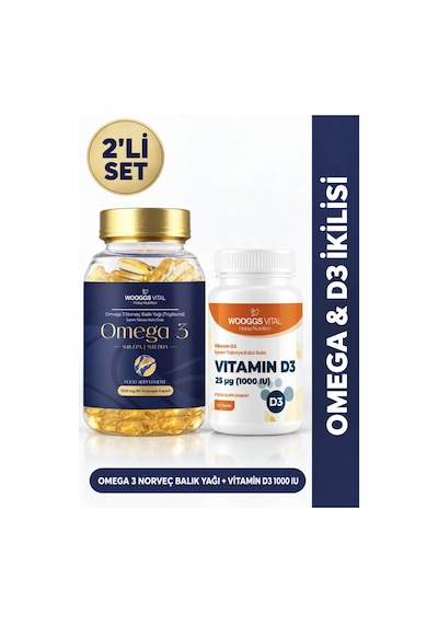 Hotay Nutrition Wooggs Vital Omega 3 Norveç Balık Yağı 90 Kapsül + Koenzim Q10 200 Mg 30 Tablet 2'li Set