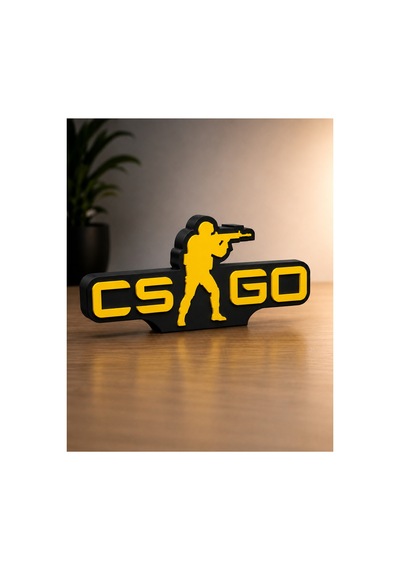 Csgo Yazılı 3d Dekoratif Obje Gamer Hediyelik Masaüstü Duvar Süsü Siyah - Sarı