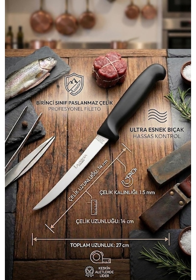 Ayrex Gold Incisive Serisi Balık Fileto Bıçağı Et Steak Bıçak Mutfak Bıçak Mtf-057 Diğer