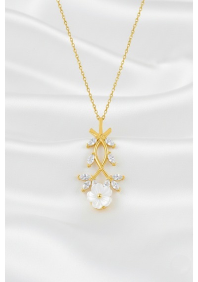 Çekirdekjewelry 925 Ayar Gümüş Manolya Çiçekli Ters Kolye Sarı