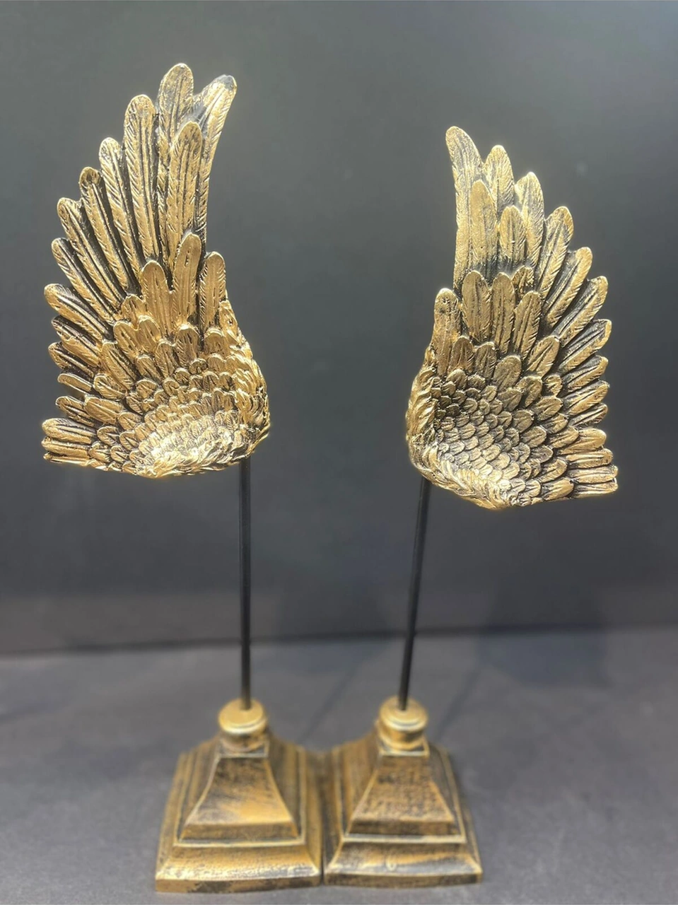 Dekoratif Polyester Ikili Melek Kanatları Biblo Gold Eskitme .