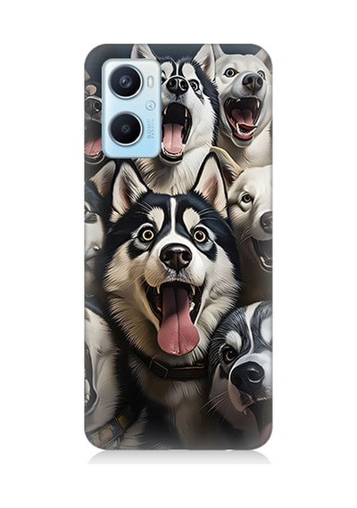 Oppo A96 Uyumlu Mutlu Husky Desenli Silikon Kılıf