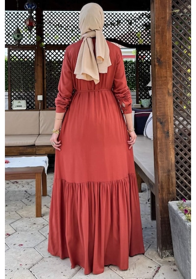 Rabia Şamlı Süreyya Gömlek Elbise Kiremit Normal