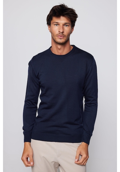 Tudors Slim Fit Dar Kesim Bisiklet Yaka Tüylenmeyen Yumuşak Dokulu Lacivert Erkek Kazak-28769-lacivert Lacivert