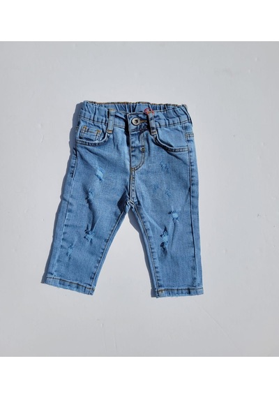 Çikoby Erkek Bebek Beli Lastikli Yırtık Detaylı Kot Pantolon-11699-kot Mavi