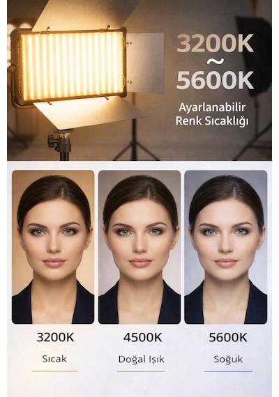 800 Led Profesyonel Video Işığı Tripodlu Ayarlanabilir Parlaklık & 3200k-5600k Renk Sıcaklığı Fotoğraf, Yayıncı, Vlog Işığı