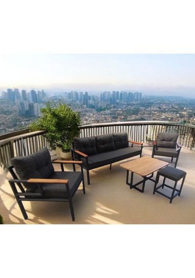 Pielize Bahçe Ve Balkon Mobilyası Antrasit 3+1+1 Sehpalı Ve Pufl Antrasit