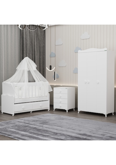 Elegant Yıldız 3 Bebek Odası Takımı Yatak Uykuseti - Beyaz Beyaz