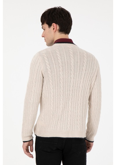 U.S. Polo Assn. Erkek Regular Fit V Yaka Taş Yaka Detaylı Kazak 50297083-VR049