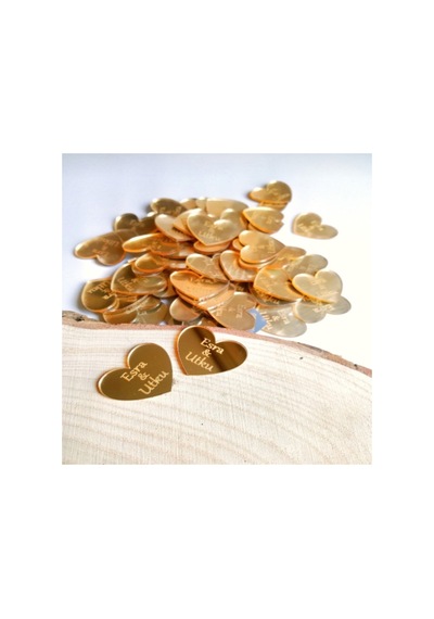 Pleksi Kalp Çikolata Üstü Yazıları Damat Kahvesi Gold Renk Kalp 25 Adet Altın