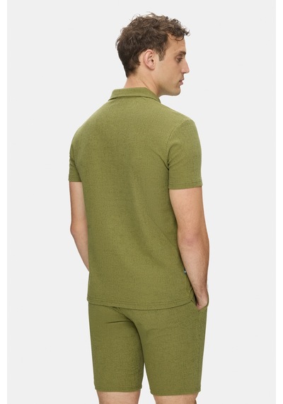 Felıpe Haki Polo Yaka Krinkıl Hafif Kumaş Metal Logolu Standard Fit Erkek Tshirt Haki