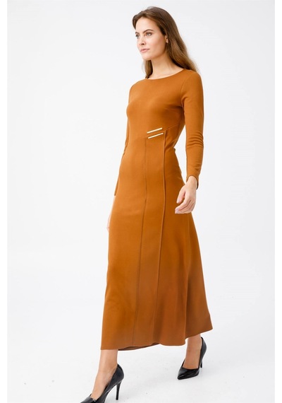 Esswaap Asimetrik Cıt Cıt Aksesuarlı Elbise Camel-camel Camel