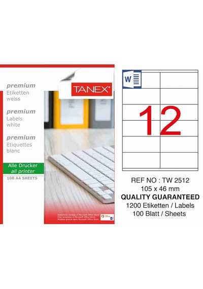 Tanex Tw-2512 105X46 MM Laser Etiket 100 Ad.