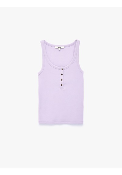 Koton Pamuklu Slim Fit Süs Düğmeli U Yaka Fitilli Atlet Lila 6sak10032pk