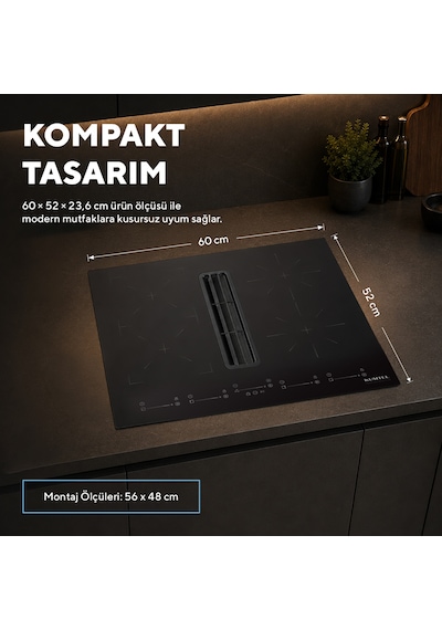 Kumtel HFLOW-6074 Davlumbaz Entegreli İndüksiyon Ocak
