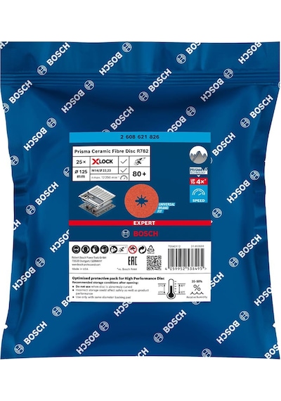 Bosch Expert X-lock - 125 Mm 80 Kum Metal Ve Inox İçin Prisma Teknoloji Fiber Zımpara Diski  - 2608621826