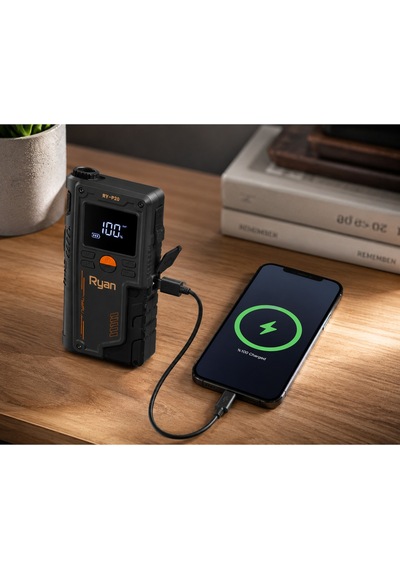 Akü Takviye Cihazı 1000a Ve Lastik Şişirme Kompresörü Powerbank Led El Feneri Taşıma Çantalı Ry-p20