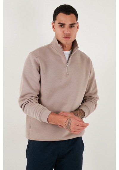 Buratti Pamuklu Regular Fit Yarım Fermuarlı Dik Yaka Erkek Sweat 59052592 Gül