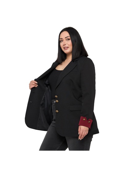 Disentis Büyük Beden Manşeti Kumaş Garnili Düğme Detaylı Astarlı Siyah Bordo Blazer Ceket Siyah Bordo Disentis Büyük Beden Manşeti Kumaş Garnili Düğme Detaylı Astarlı Siyah Bordo Blazer Ceket Siyah Bordo