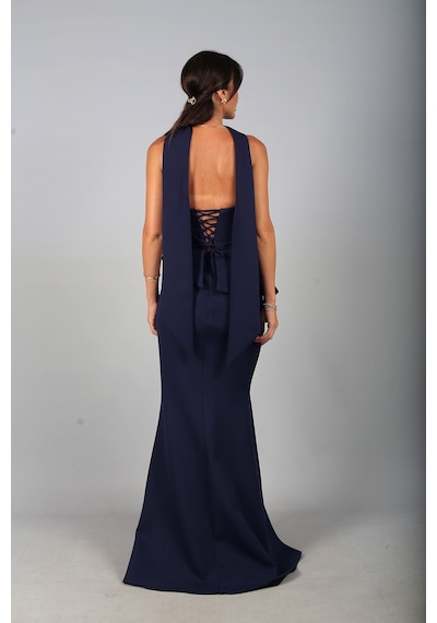 By Saygı Kadın Asimetrik Straplez Yaka Astarlı Önü Taşlı Peplum Detaylı Krep Uzun Elbise Lacivert By Saygı Kadın Asimetrik Straplez Yaka Astarlı Önü Taşlı Peplum Detaylı Krep Uzun Elbise Lacivert