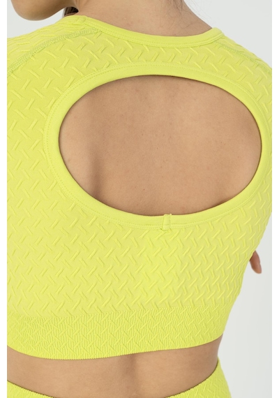 Maraton Slimfit Kadın Bisiklet Yaka Neon Yeşil Crop Top Neon Yeşil