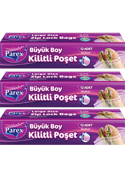 Kilitli Buzdolabı Poşet Büyük Boy 12'li 26 X 28 Cm Üçlü Set