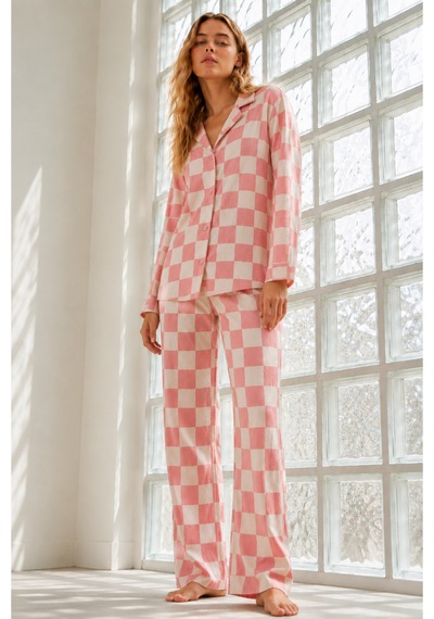 Kadın Regular Bürümcük Pembe Pijama Takımı