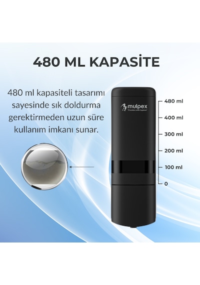 Mulpex 480 Ml Siyah Duvara Monte Sıvı Sabun Dispenseri Premium Kalite Abs Gövde, Anahtarlı, Şık Ve Güvenli Siyah