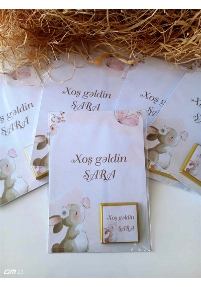 Azərbaycan Xoş Gəldin Bebek Çikolatası Davetiye Kartlı Hediye 20 Adet