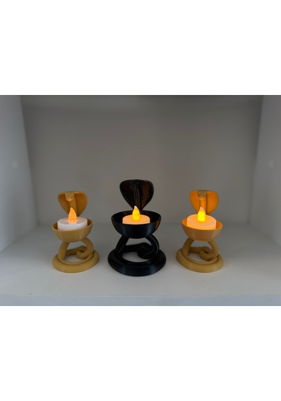 3'lü Kobra Figürlü Tealight Mumluk Seti Gold Mat Siyah Dekoratif Yılan Mumluk Gold - Siyah