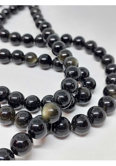 Yasamtohumu Golden & Siyah Obsidyen Taşı Dizi 10 MM Kolye Çok Renkli