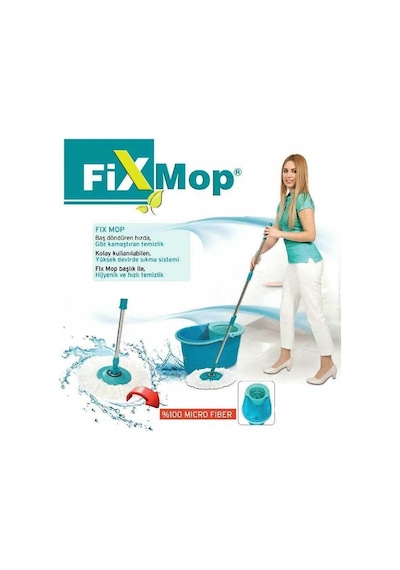 Motek Fix Mop Set Pratik Temizlik Seti Sıkma Sistemli Döner Başlıklı