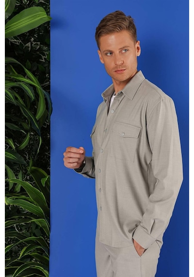 Efor G 1552 Slim Fit Açık Gri Klasik Gömlek Gri