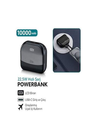 Deanb FP15 10000 mAh h 22.5W Hızlı Şarj Usb-c Giriş Lcd Gösterge Taşınabir Şarj Cihazı