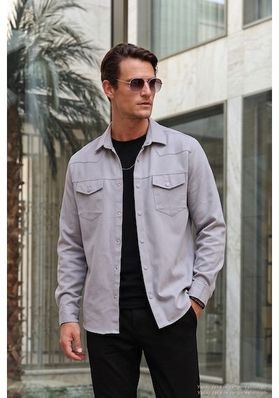 Buratti Pamuklu Regular Fit Çift Cepli Erkek Gömlek Cf24W116927 Gri
