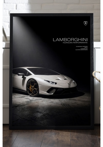 Lamborghini Huracan Siyah Ahşap Çerçeveli Poster, Dekoratif Araba Duvar Tablosu