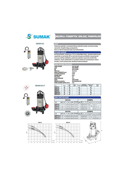 Sumak Sbrt19/2 380v Bıçaklı Foseptik Dalgıç 1,8 Hp / 2''