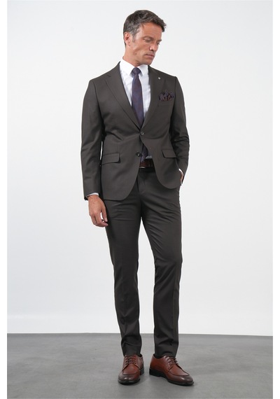 İmza Kahverengi Mono Yaka 6 Drop Comfort Fit Tam Astar Esnek Takım Elbise 1001260170