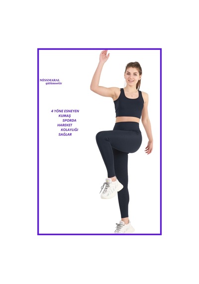 Missmaral Kadın Lacivert Yüksek Bel Toparlayıcı Tayt Tam Boy Dalgıç Likralı Kumaş Casual & Comfort 102101 Larcivert