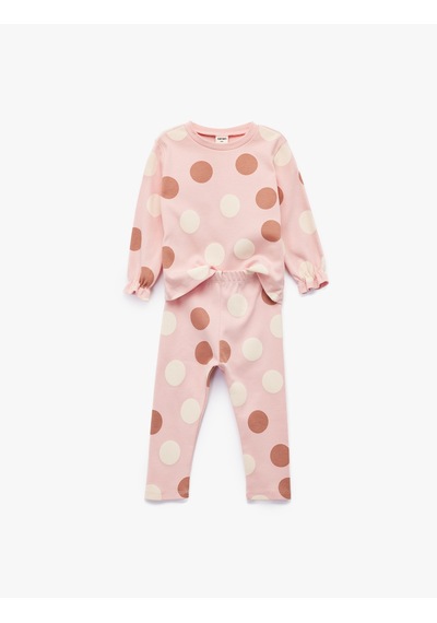 Koton Puantiyeli Pamuklu Uzun Kollu Bisiklet Yaka Pijama Takımı Pembe Desenli 7wmg10003ak