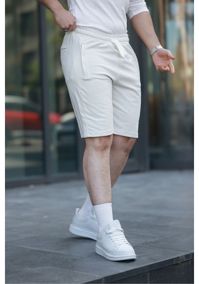 Mero Life Erkek Krem Comfort Fit Kalıp Beli Lastikli Yan Çift Cepli Şort & Bermuda Krem
